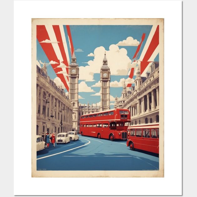 London England Double Decker Bus Vintage Travel Tourism Art Wall Art by TravelersGems